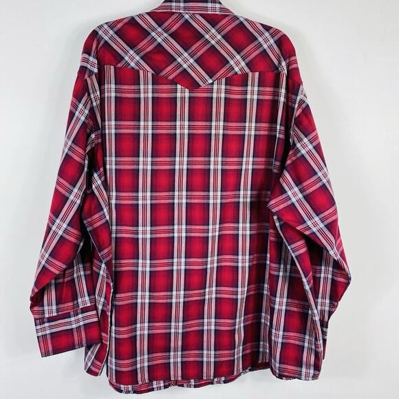 Wrangler Size 3XL Plaid Long Sleeve Western Snap Button Shirt Red Cotton Blend - Picture 4 of 6